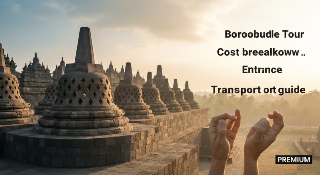 borobudur tour cost breakdown entrance transport guide — Photorealistic editorial travel photograph relevant to: The hon