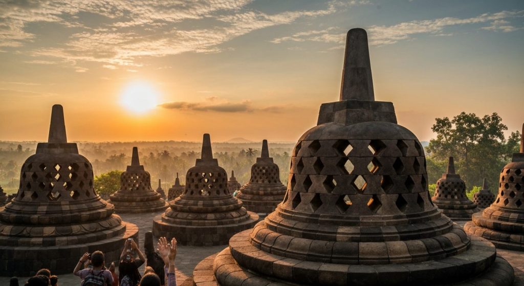 borobudur sunrise vs sunset tour — Photorealistic editorial travel photograph relevant to: The honest, expert-planned au